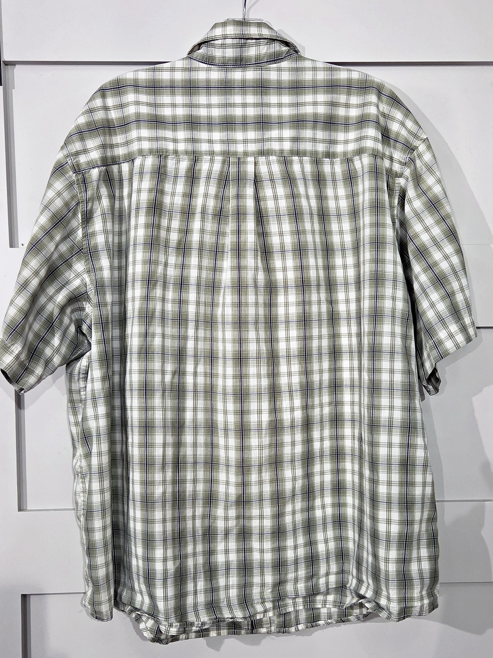 Basic Editions Men’s Olive and White Plaid Button-Down Shirt - Picture 2 of 3